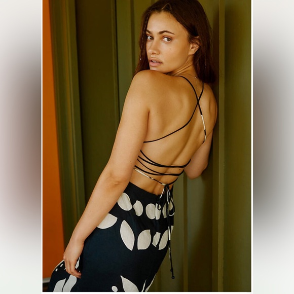 CALA DE LA CRUZ Abrego Open-Back Linen Dress Black - Picture 4 of 7